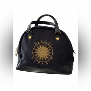 Authentic Vintage Versace Black Satchel with Embroidered Gold Sun Logo